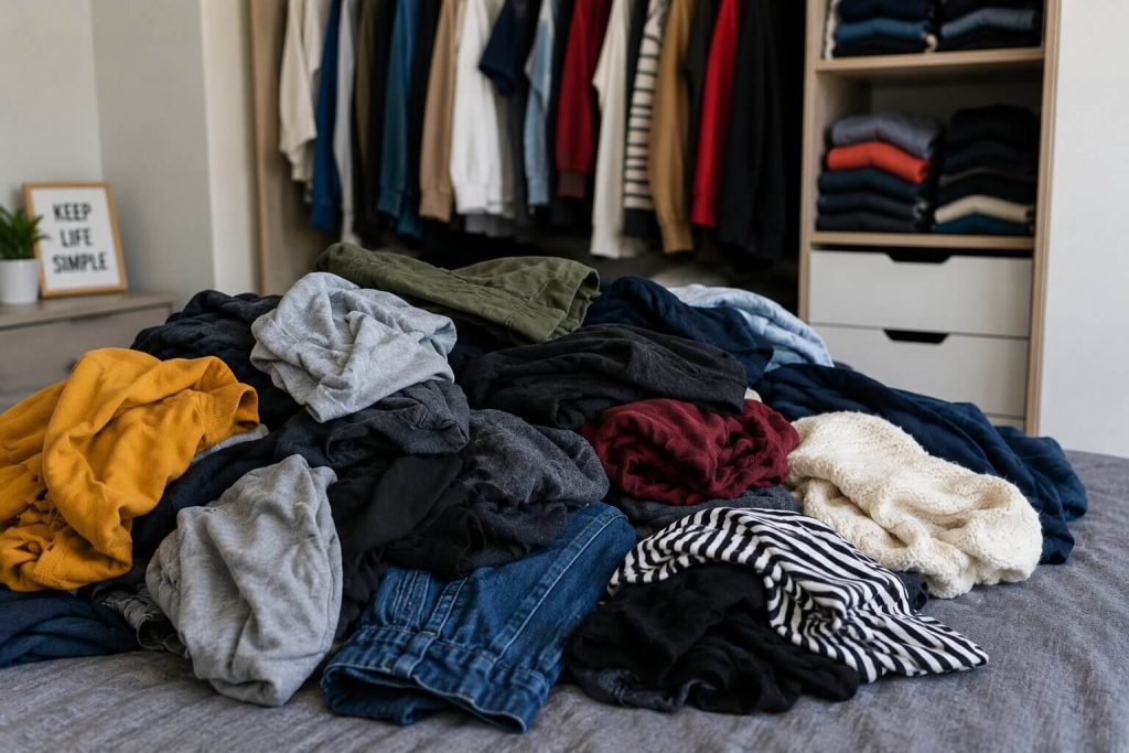 baju yang menumpuk dan tidak terpakai